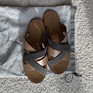 Brunello Cucinelli strappy sandal, tan, flat size 38 (size 8)